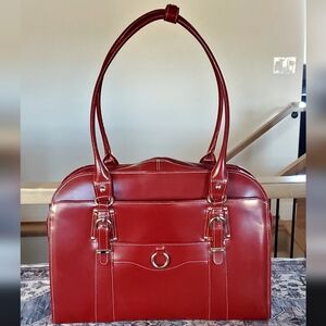 McKlein Red Leather Work Travel Office Computer Briefcase Shoulder Bag 17"
